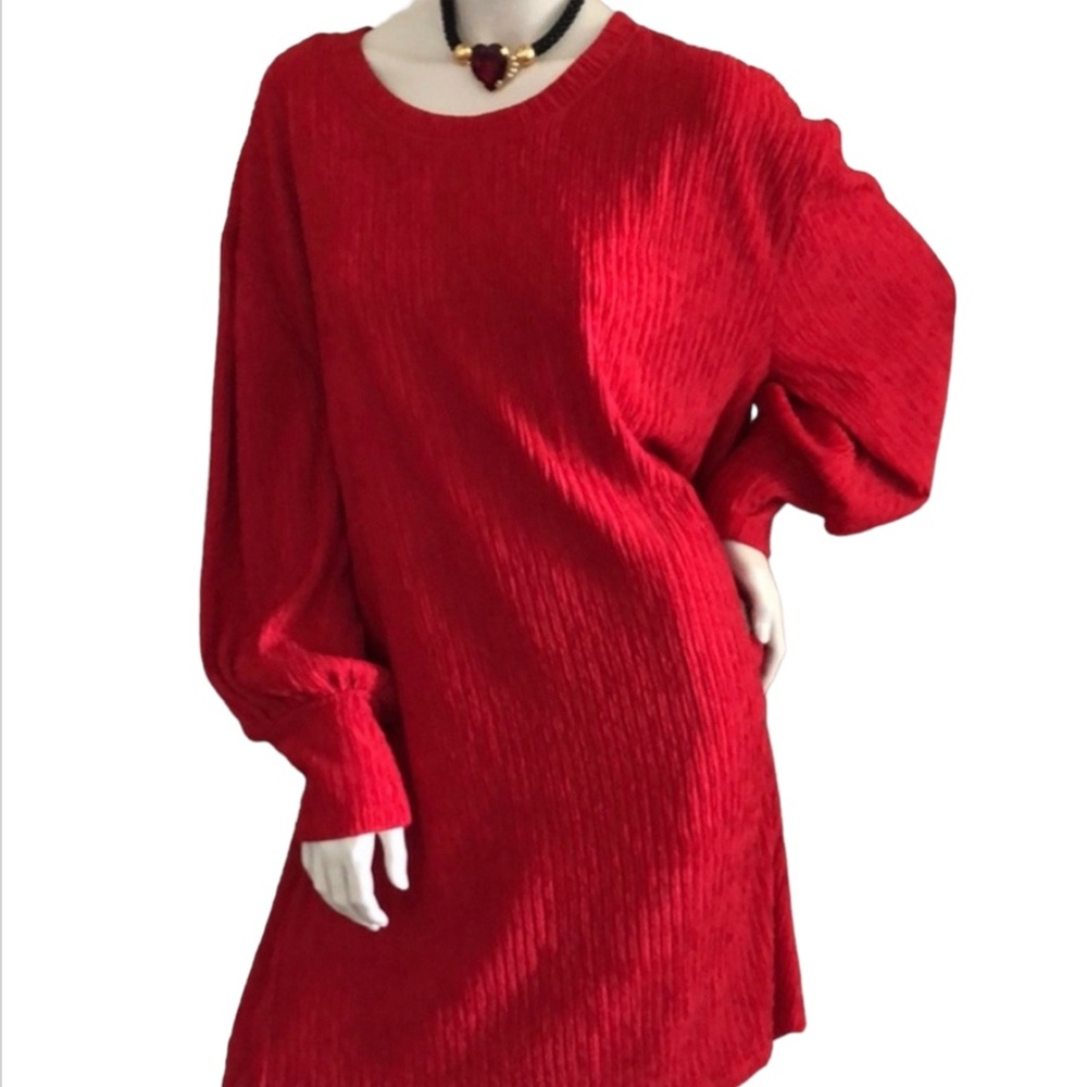 🎁🥂Host Pick🥂 New Eloquii Red Textured Fabric Long Sleeve Retro Dress - Picture 7 of 15
